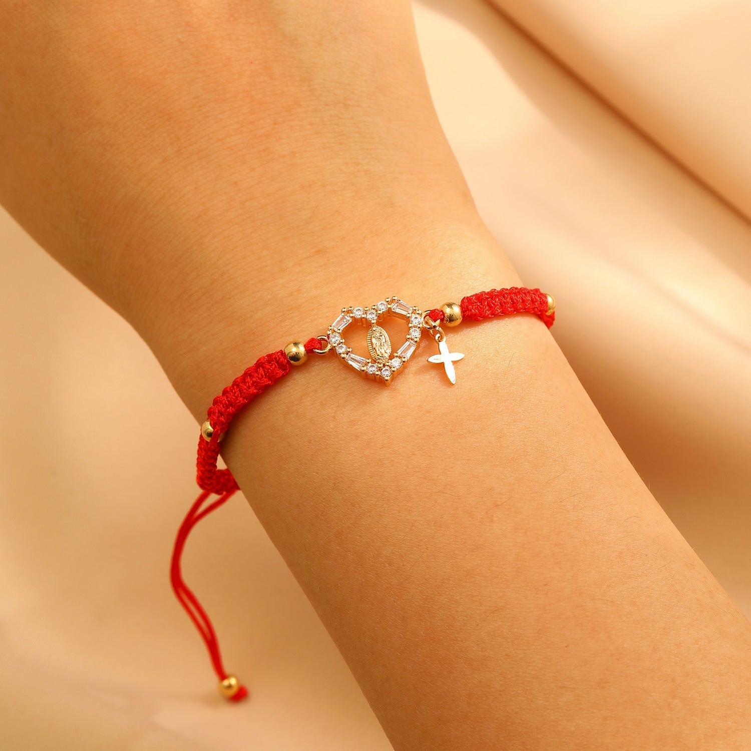 Virgin Mary Braided Bracelet with Cross Pendant