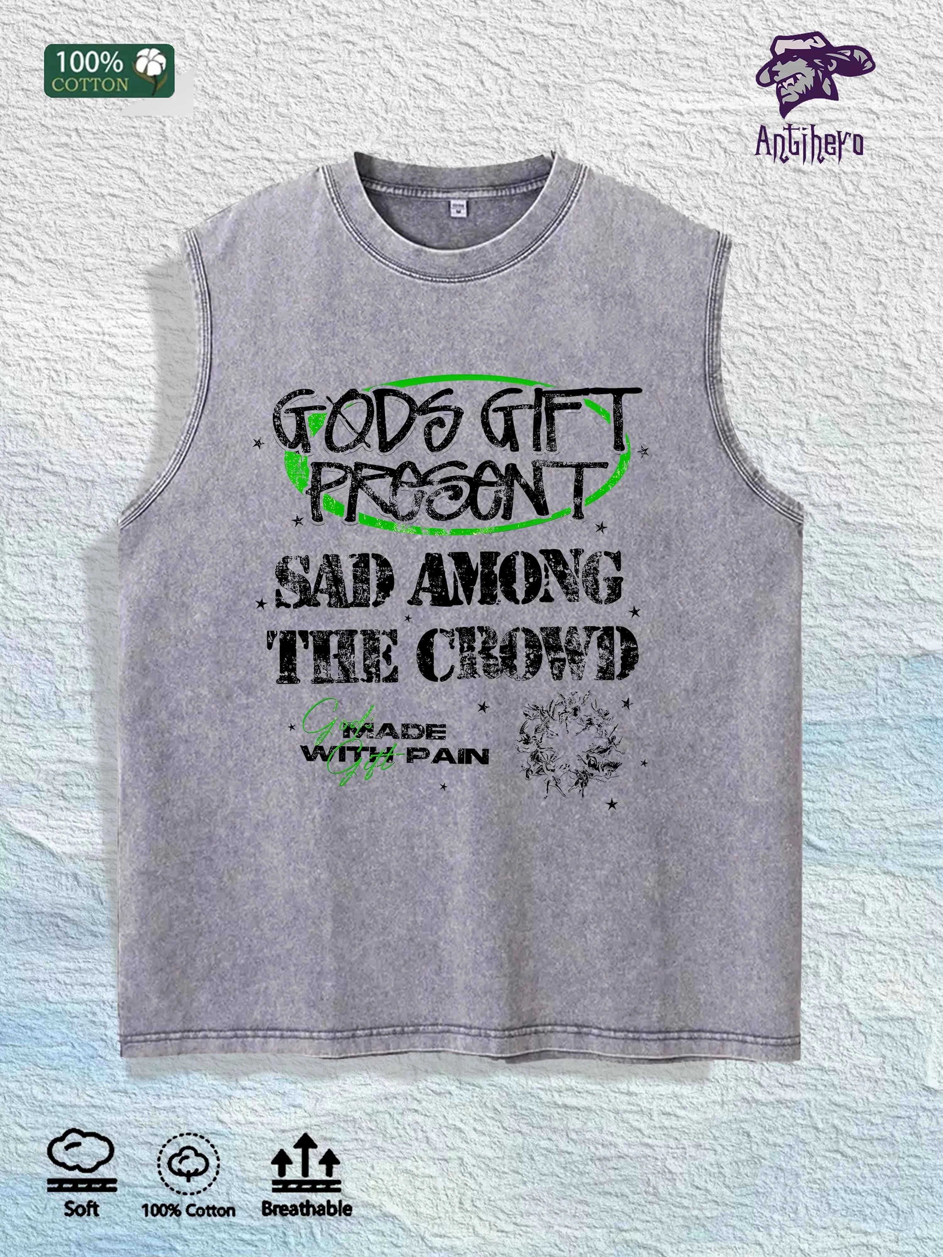GODS GIFT PRESENT  Graphic Washed Vest US Warehouse 3 Colors Cotton Tank
