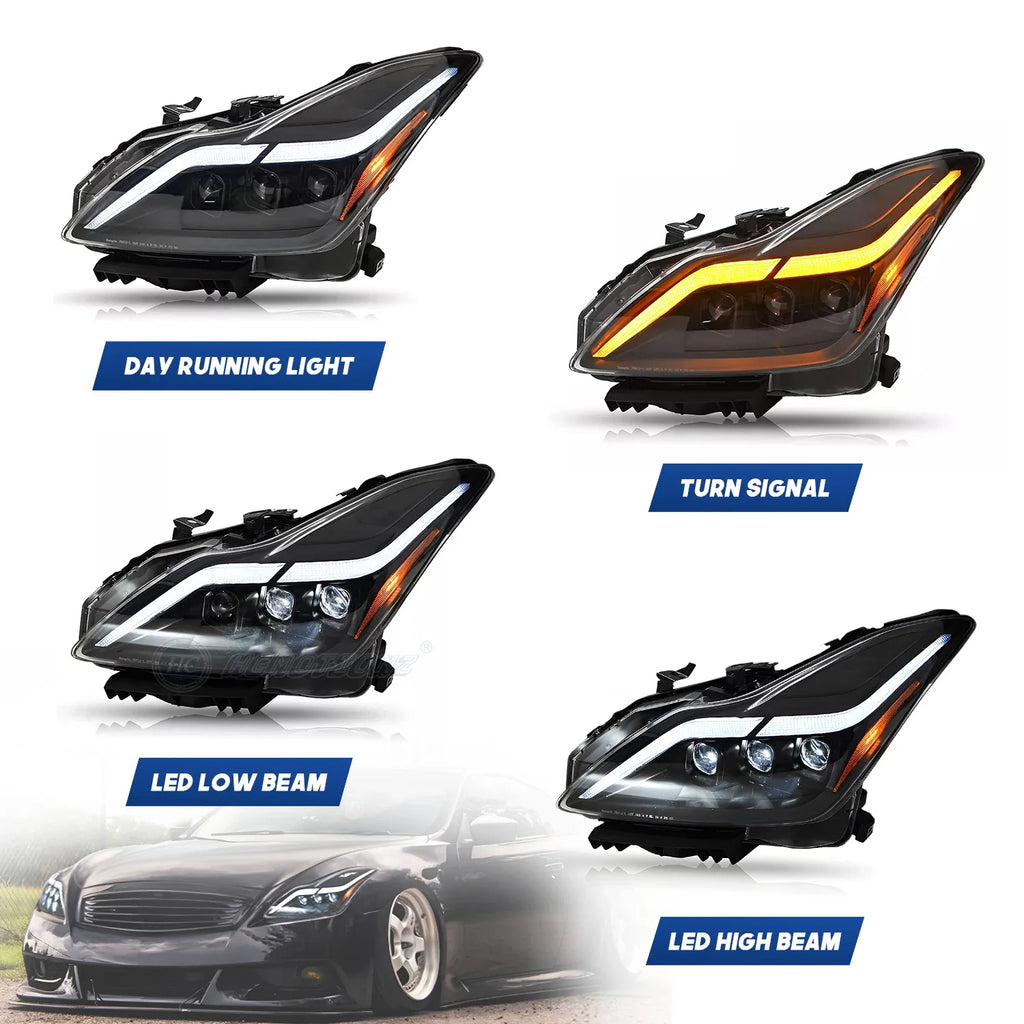HCMOTIONZ LED Headlights for Infiniti G37 2008-2013 Animation DRL Q60 Coupe Convertible 2014-2015 Car Front Lamps Assembly