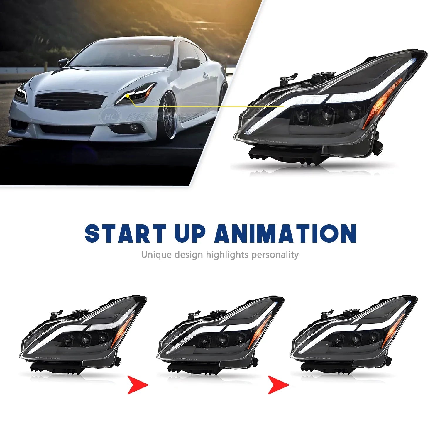 HCMOTIONZ LED Headlights for Infiniti G37 2008-2013 Animation DRL Q60 Coupe Convertible 2014-2015 Car Front Lamps Assembly