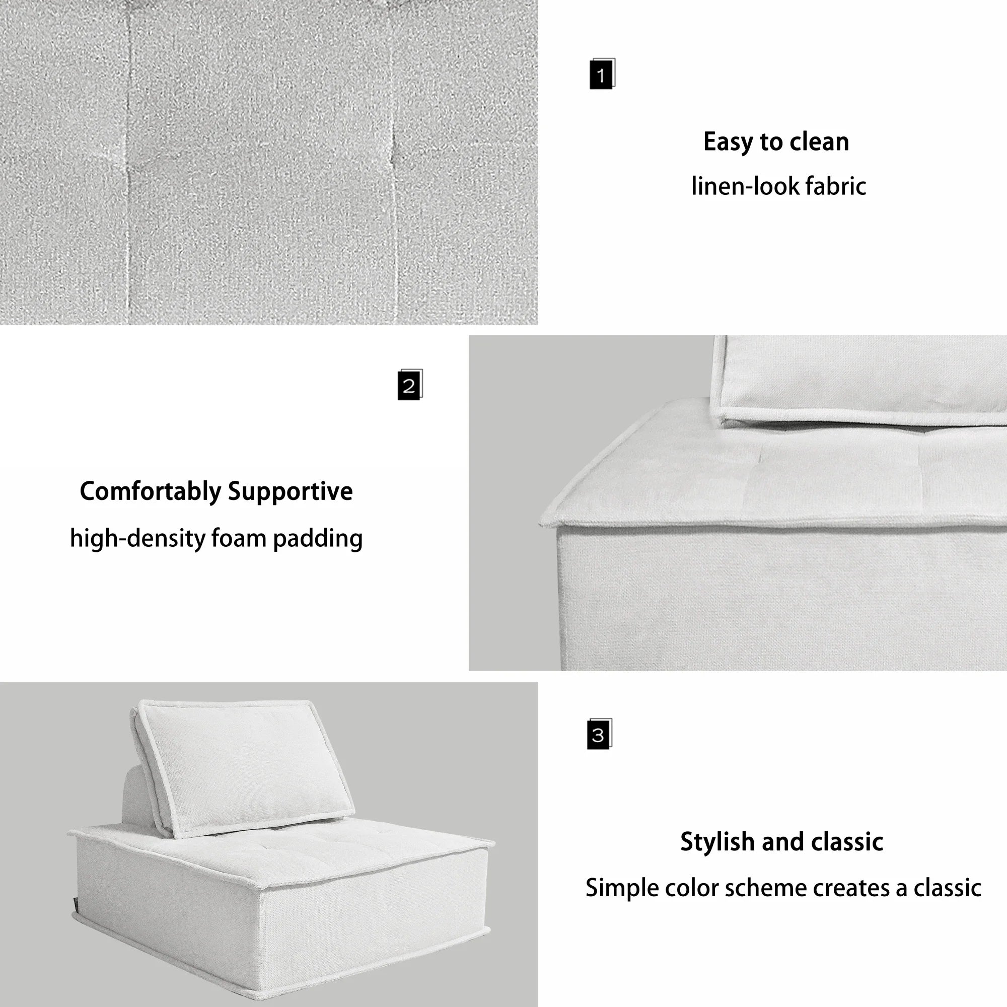 Modern Minimalist Modular Sofa Extremely Simple Tofu Block Design Sponge Small Apartment Living Room Set( Set of 2)