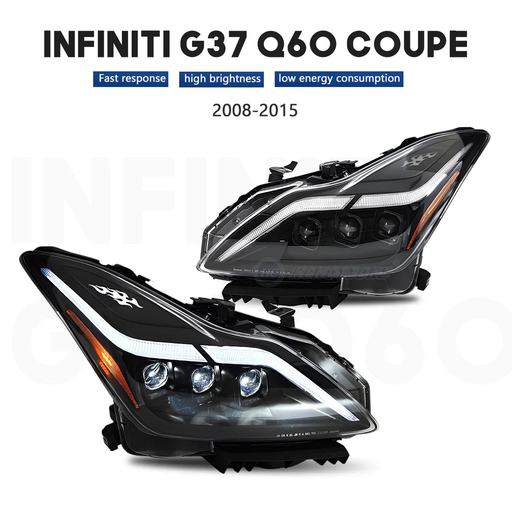 HCMOTIONZ LED Headlights for Infiniti G37 2008-2013 Start up Animation Q60 Coupe Convertible 2014-2015 Front Lamps Two Doors Car