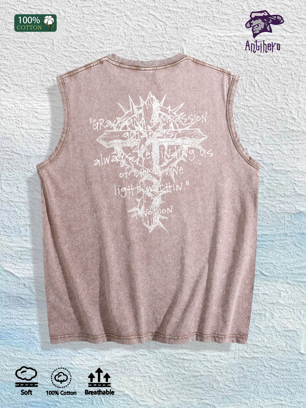 Devotion Religious Graphic Washed Vest US Warehouse 3 Colors Cotton Tank