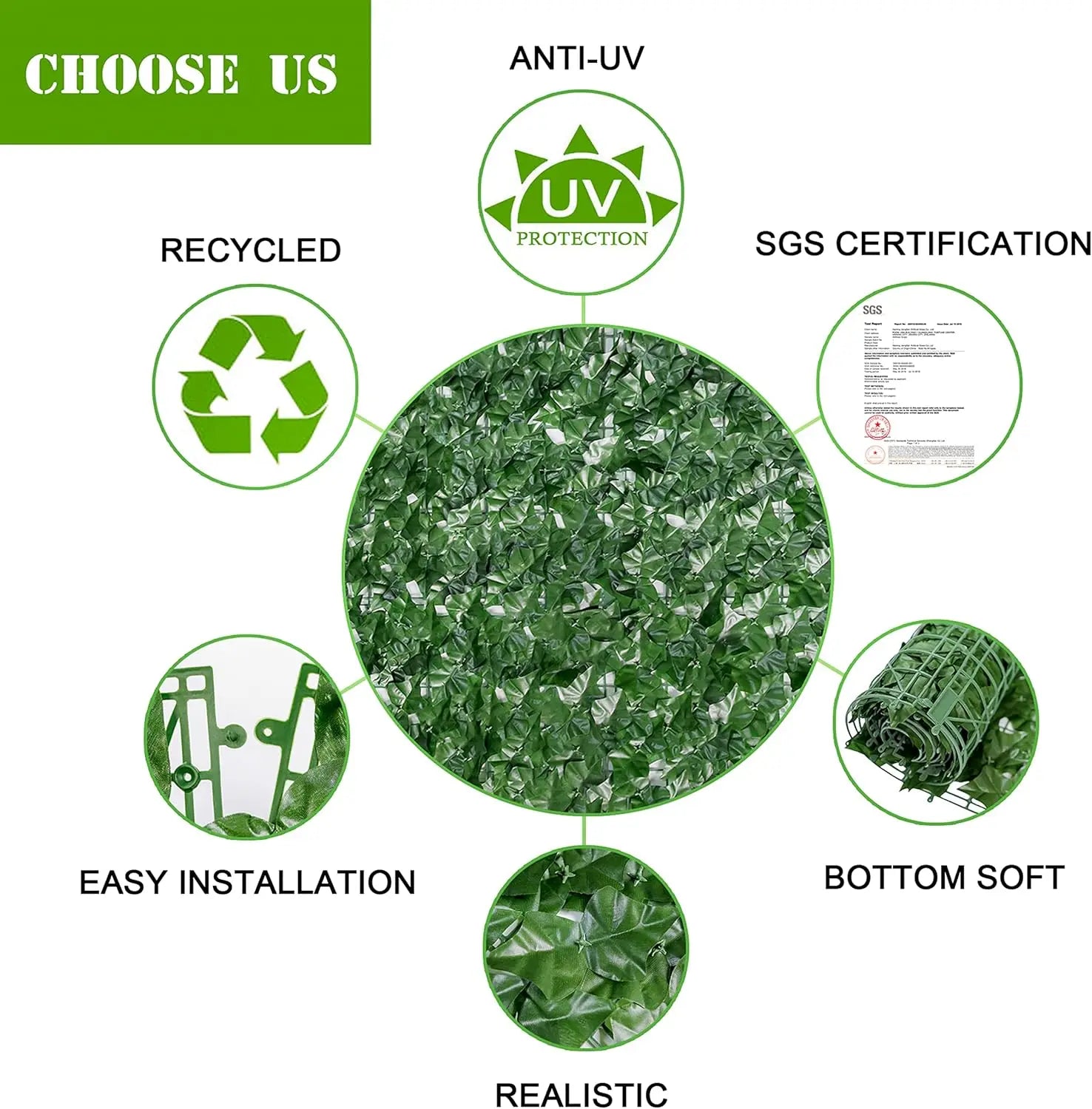 JS UV-Anti Plastic Ivy Leaves Vines Privacy Fence Screen Artificial Grass Wall for Outdoor Decor