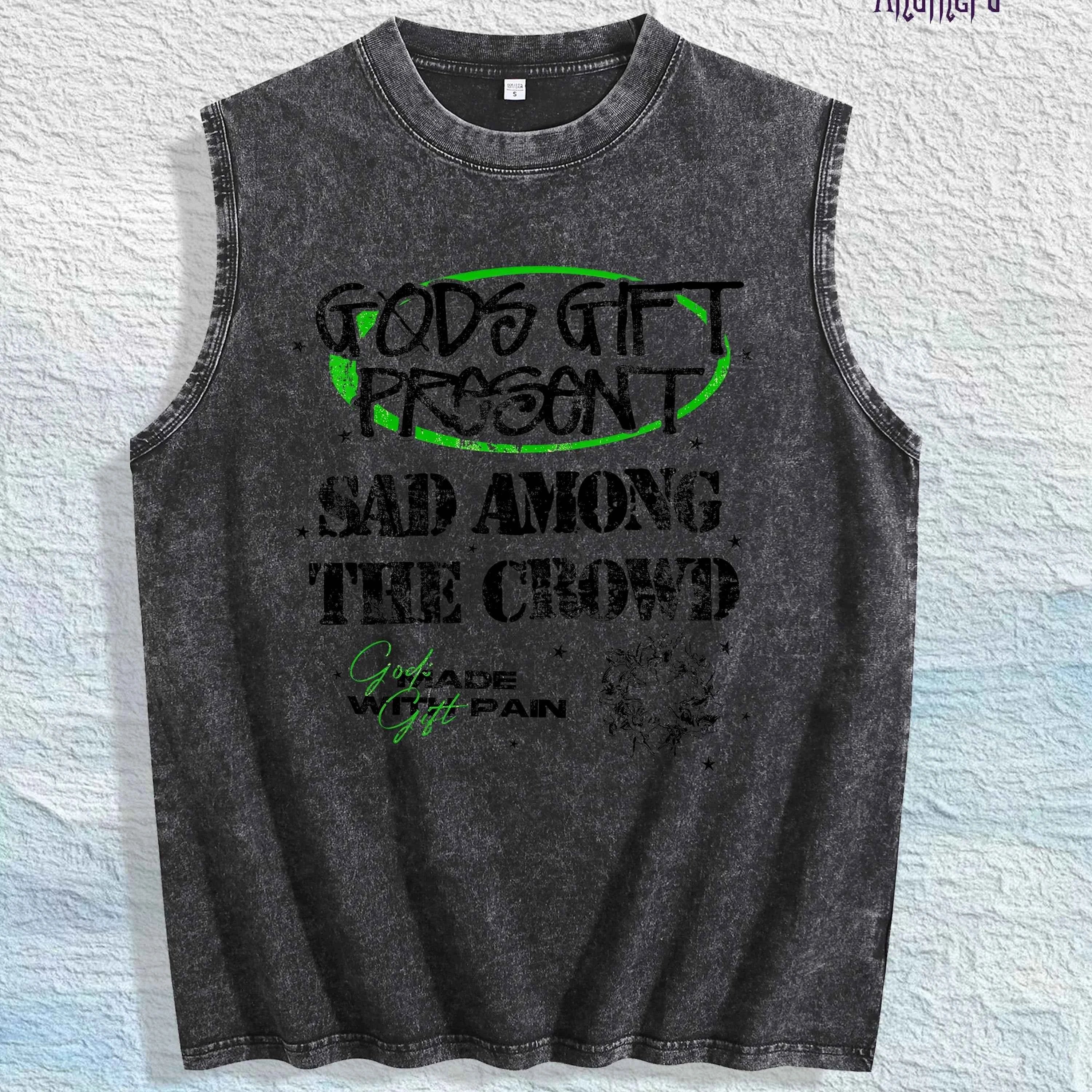 GODS GIFT PRESENT  Graphic Washed Vest US Warehouse 3 Colors Cotton Tank