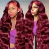 99j Burgundy Hd Transparent Lace Front Human Hair Wig ,13x4 Pre Plucked Lace Colored Body Wave Lace Frontal Wigs for Black Women