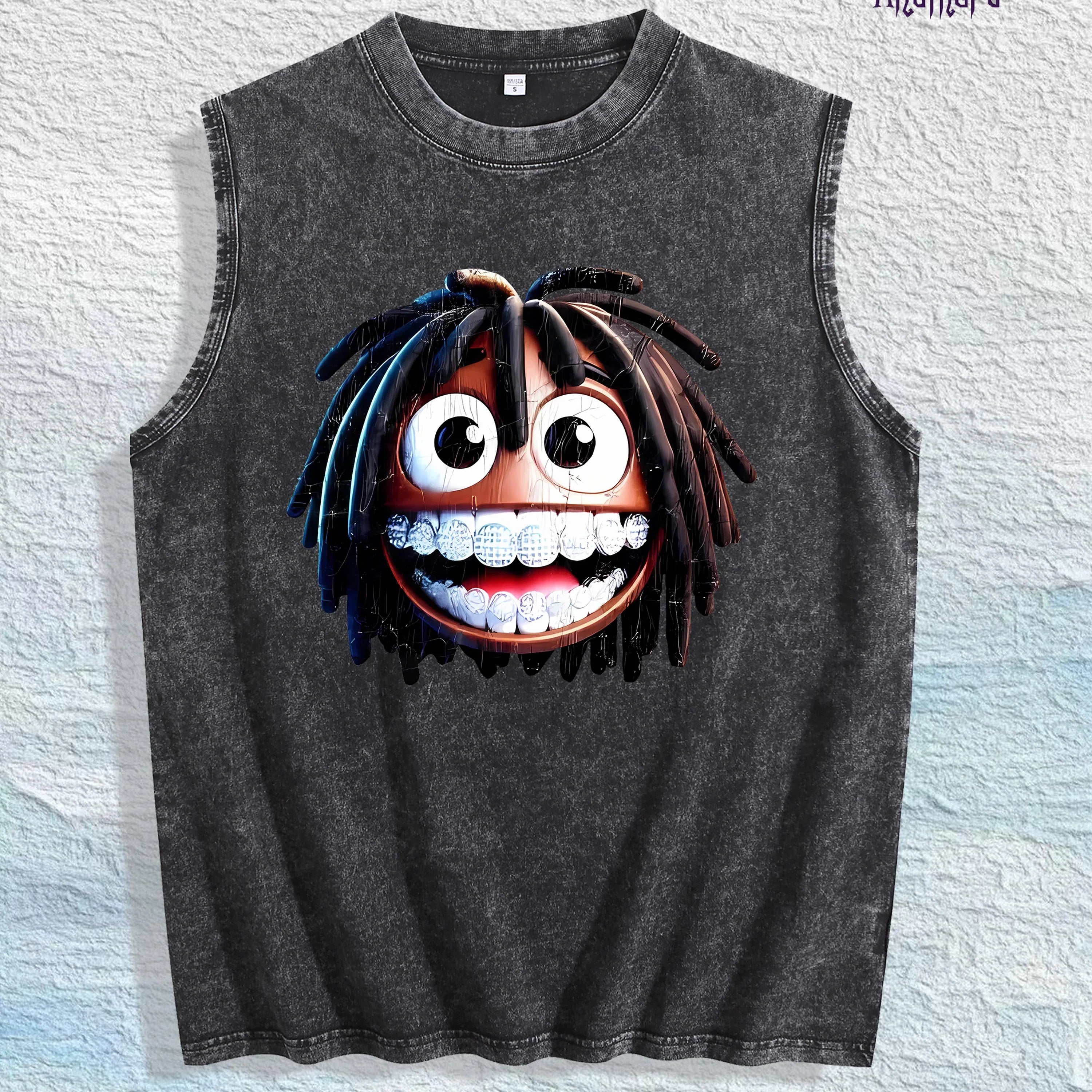 Cartoon Dreadlocks Character Graphic Washed Vest US Warehouse 3 Colors Cotton Tank