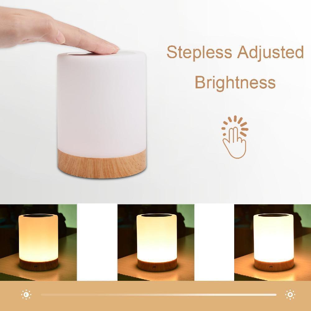 Studyset USB Charging LED Touch Colorful Night Lamp Wood Grain Bed Light Home Office Decoration Gift For Home Room or Office Camping lamp