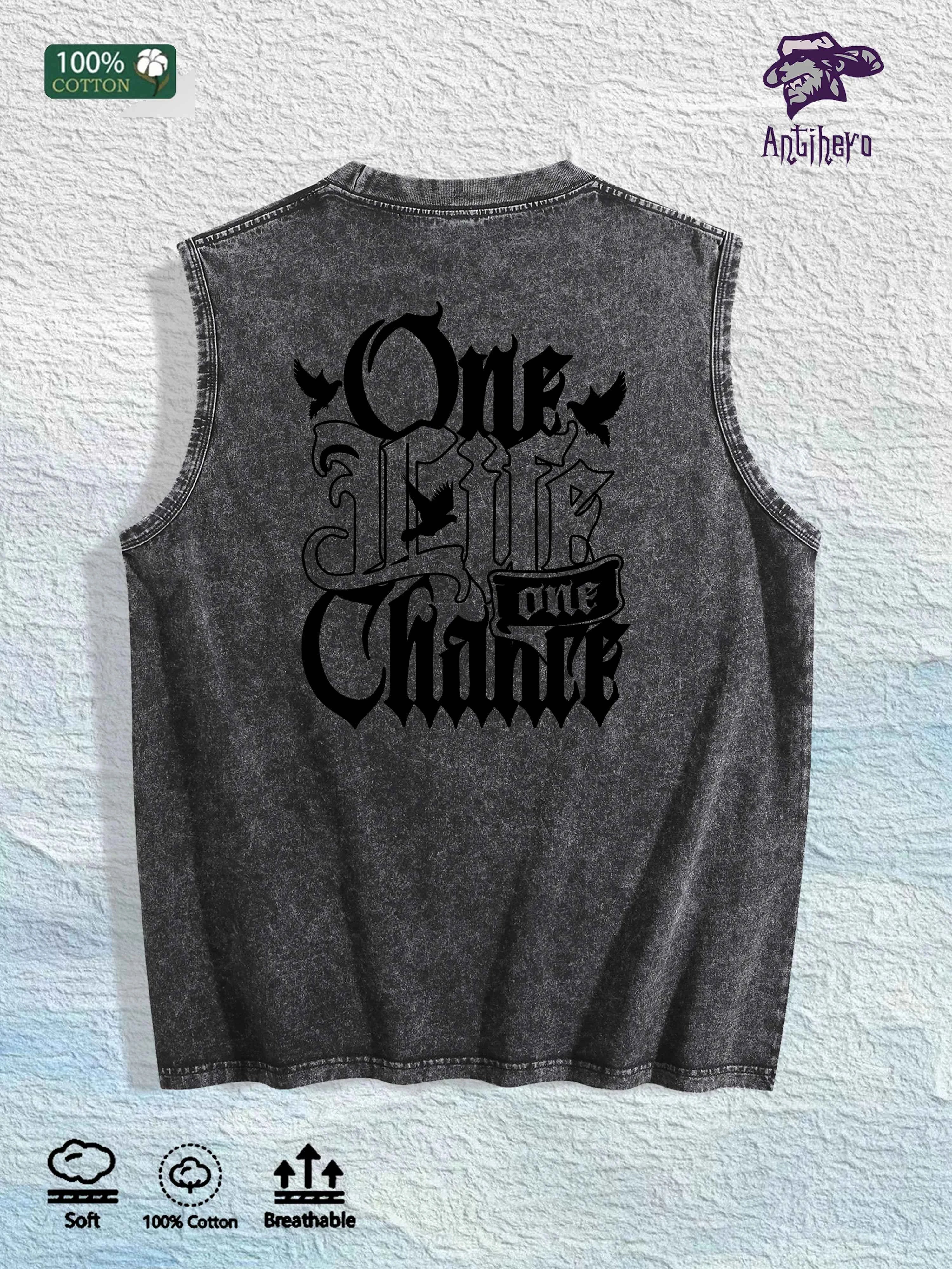 One Life One Chance Graphic Washed Vest US Warehouse 3 Colors Cotton Tank
