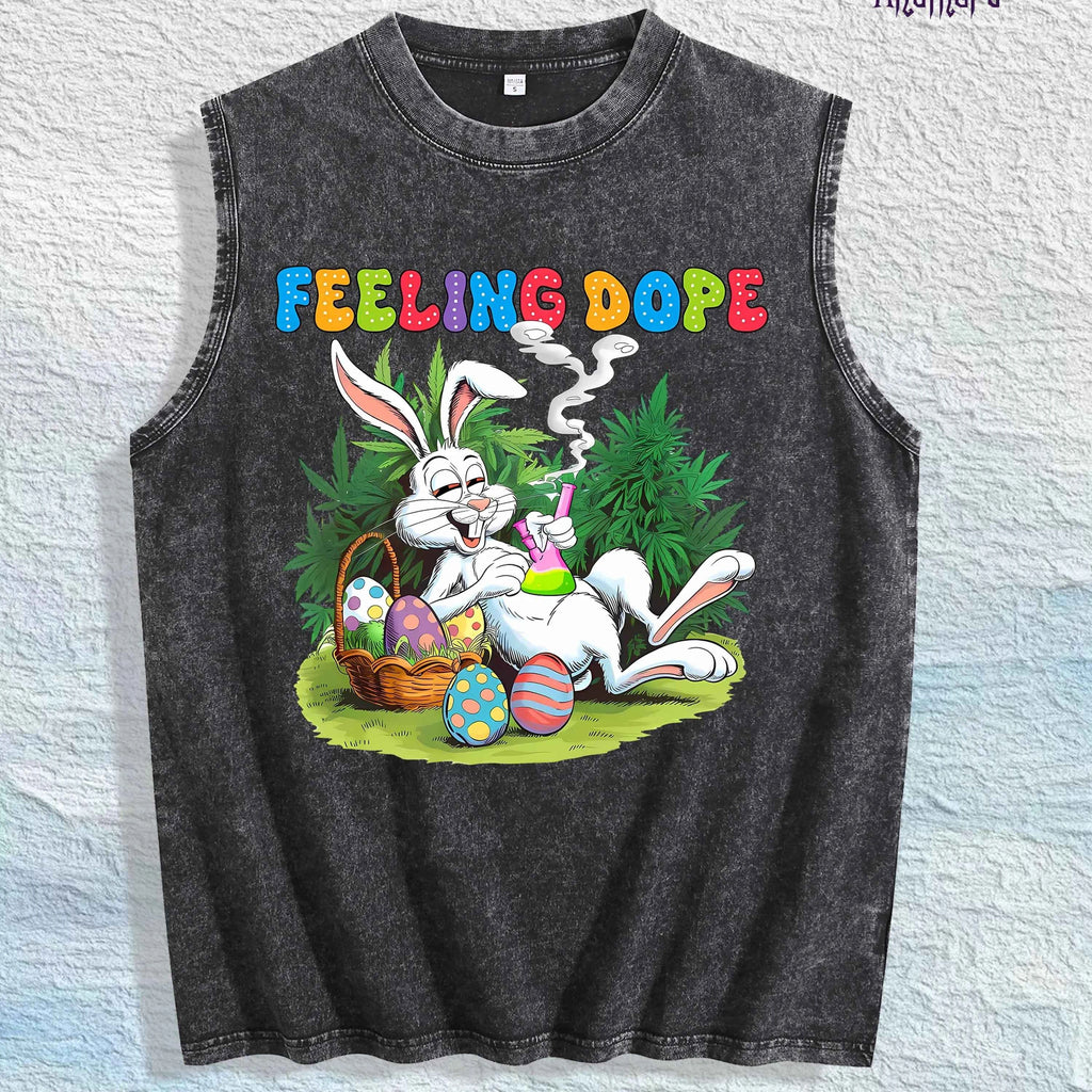 FEELING DOPE Bunny Graphic Washed Vest US Warehouse 3 Colors Cotton Tank