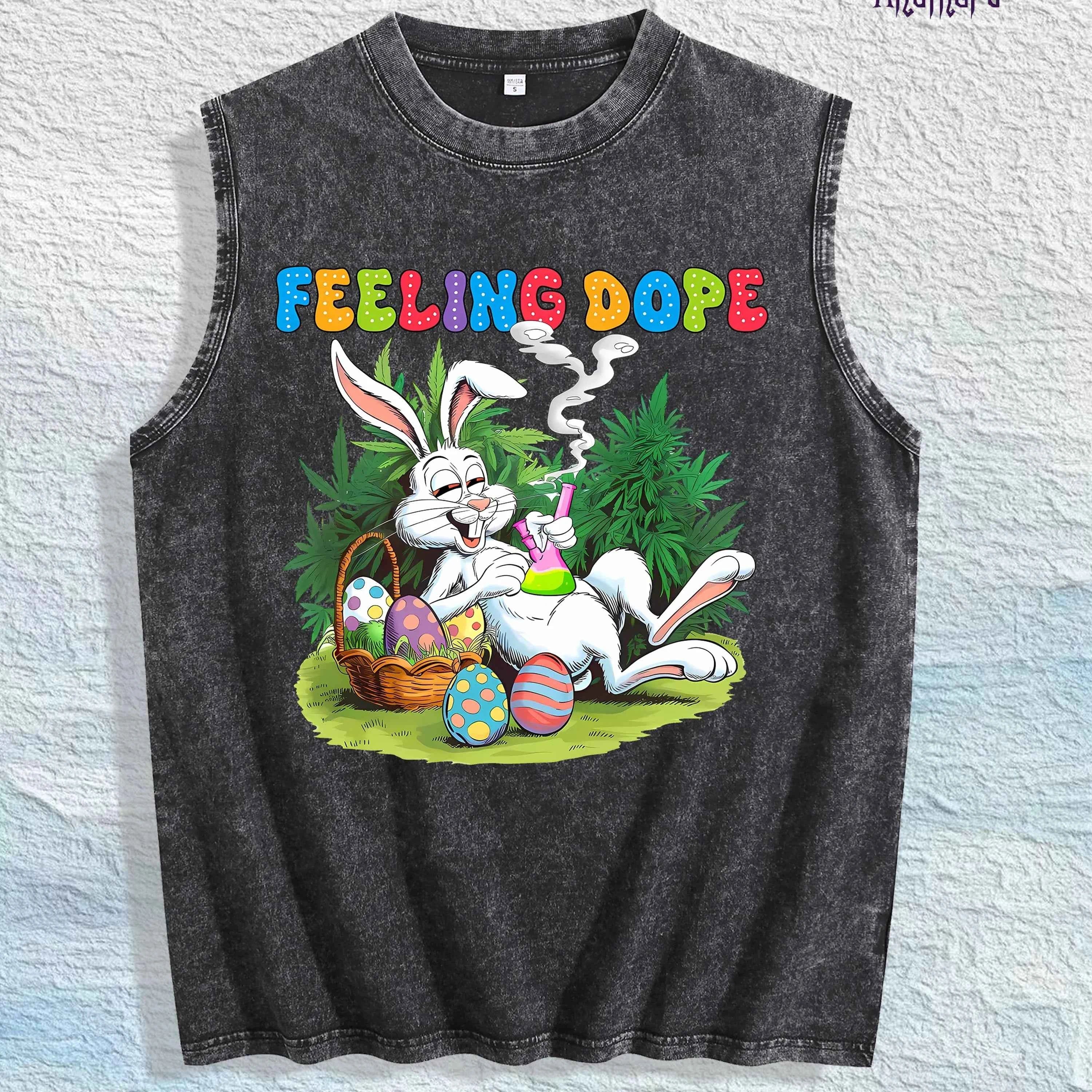 FEELING DOPE Bunny Graphic Washed Vest US Warehouse 3 Colors Cotton Tank