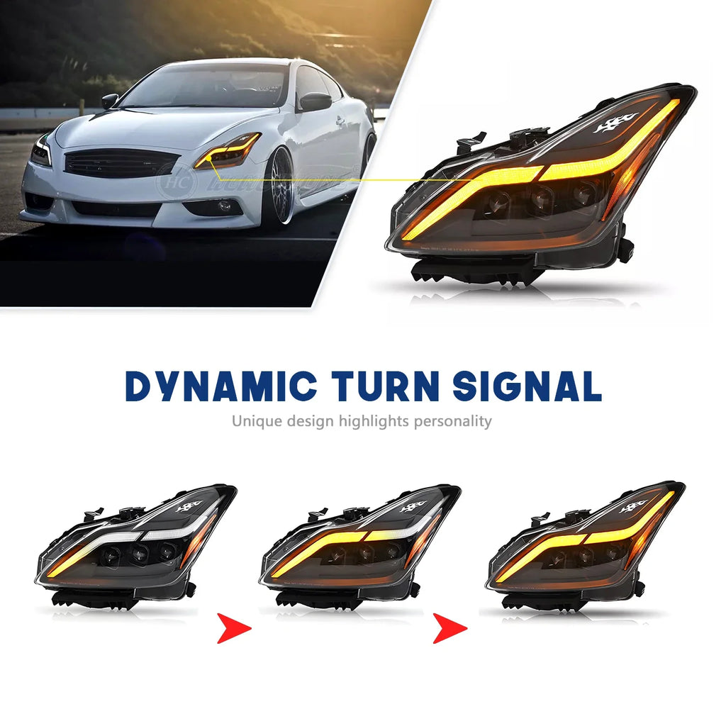 HCMOTIONZ LED Headlights for Infiniti G37 2008-2013 Start up Animation Q60 Coupe Convertible 2014-2015 Front Lamps Two Doors Car