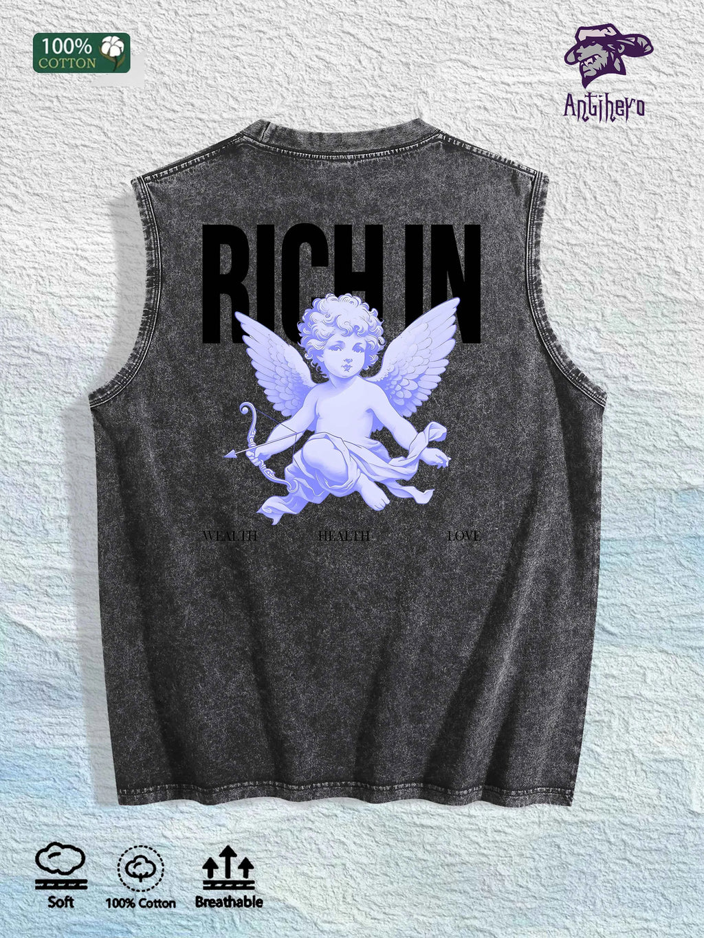 Angel & RICH in Graphic Washed Vest US Warehouse 3 Colors Cotton Tank