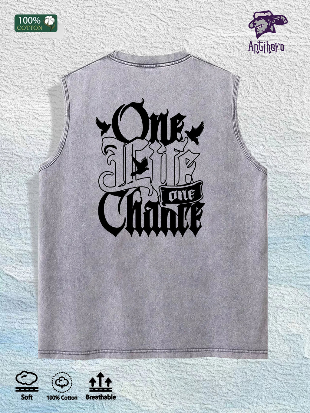 One Life One Chance Graphic Washed Vest US Warehouse 3 Colors Cotton Tank