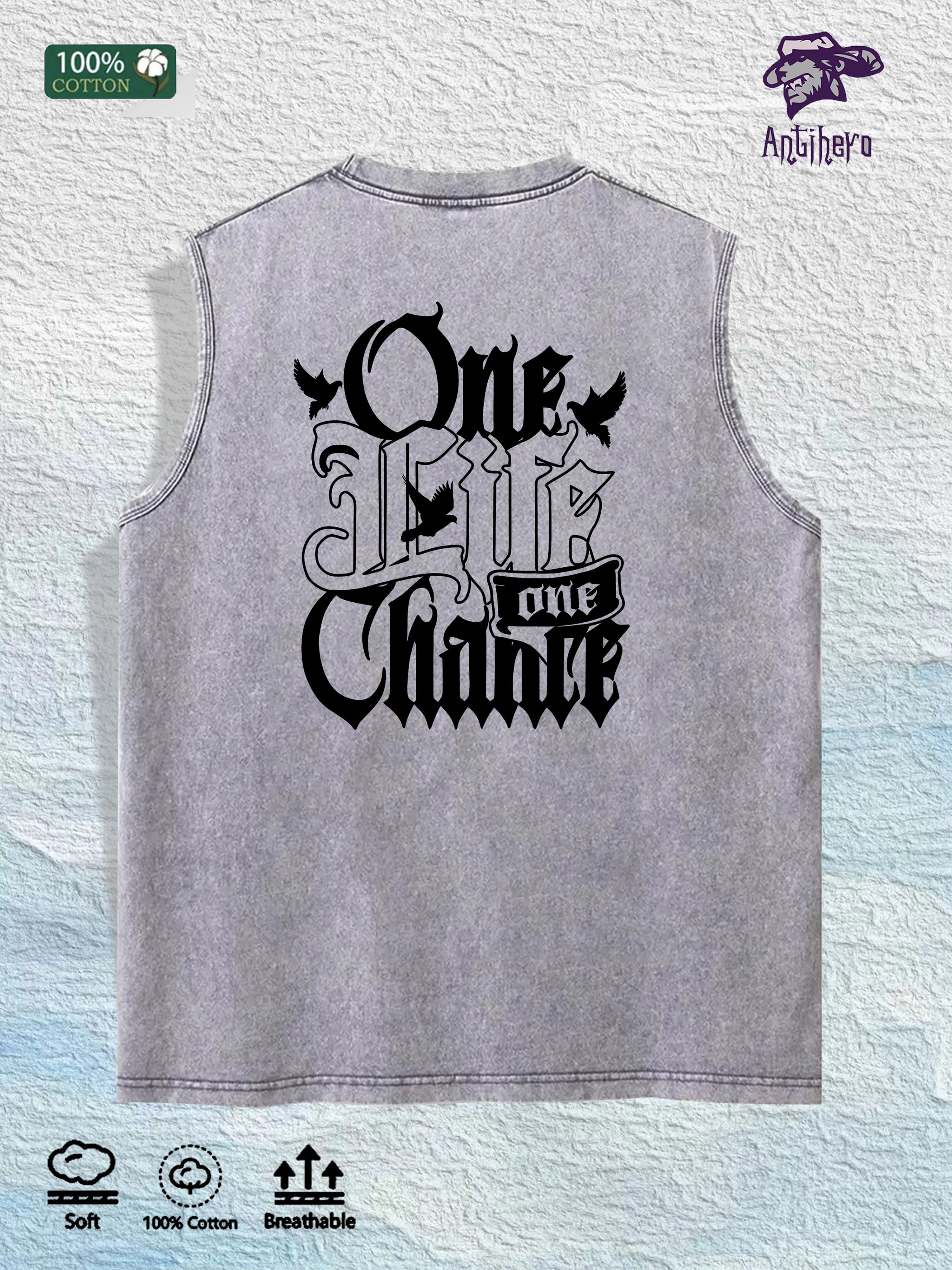 One Life One Chance Graphic Washed Vest US Warehouse 3 Colors Cotton Tank