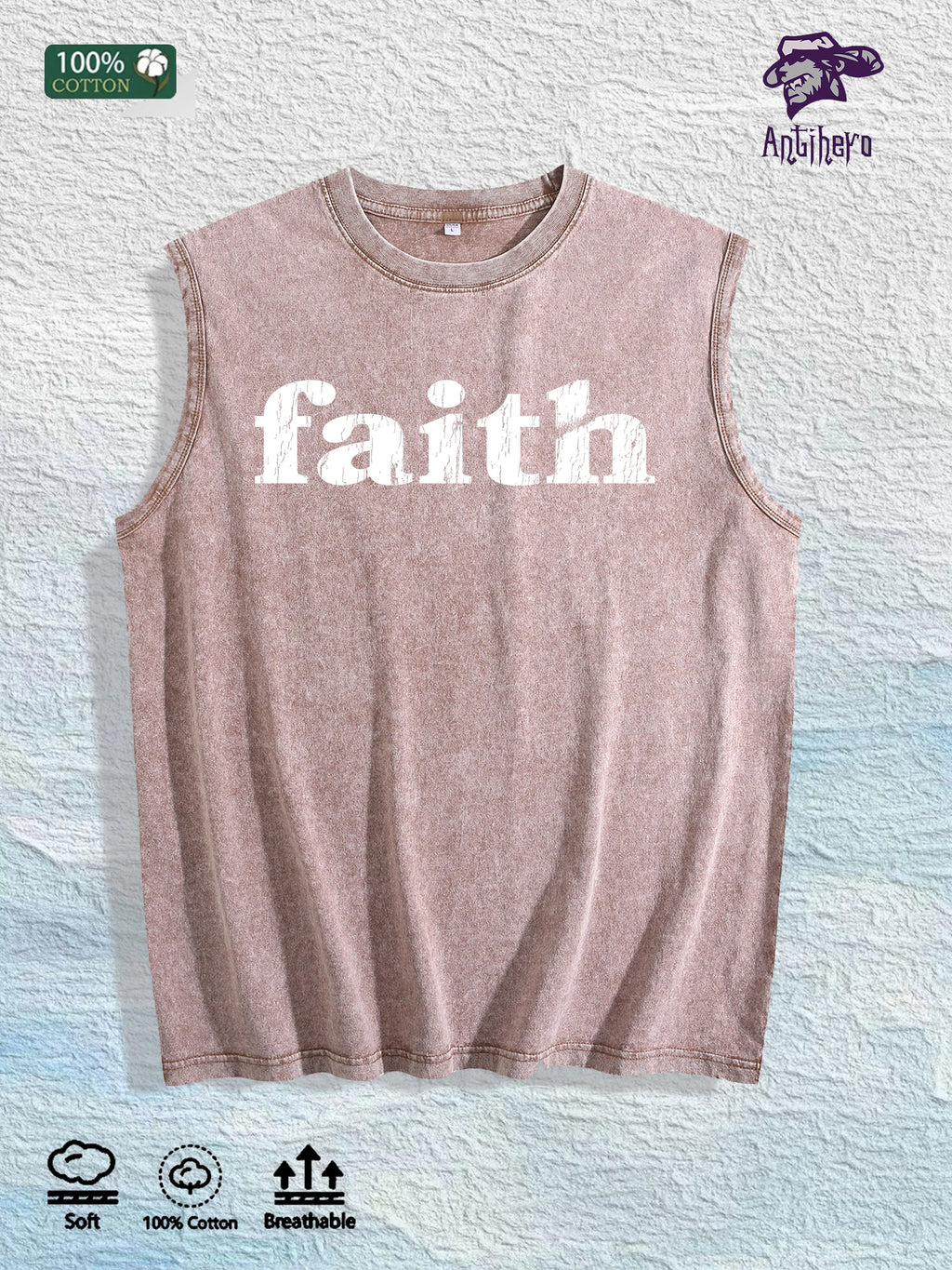 Faith Graphic Washed Vest US Warehouse 3 Colors Cotton Tank