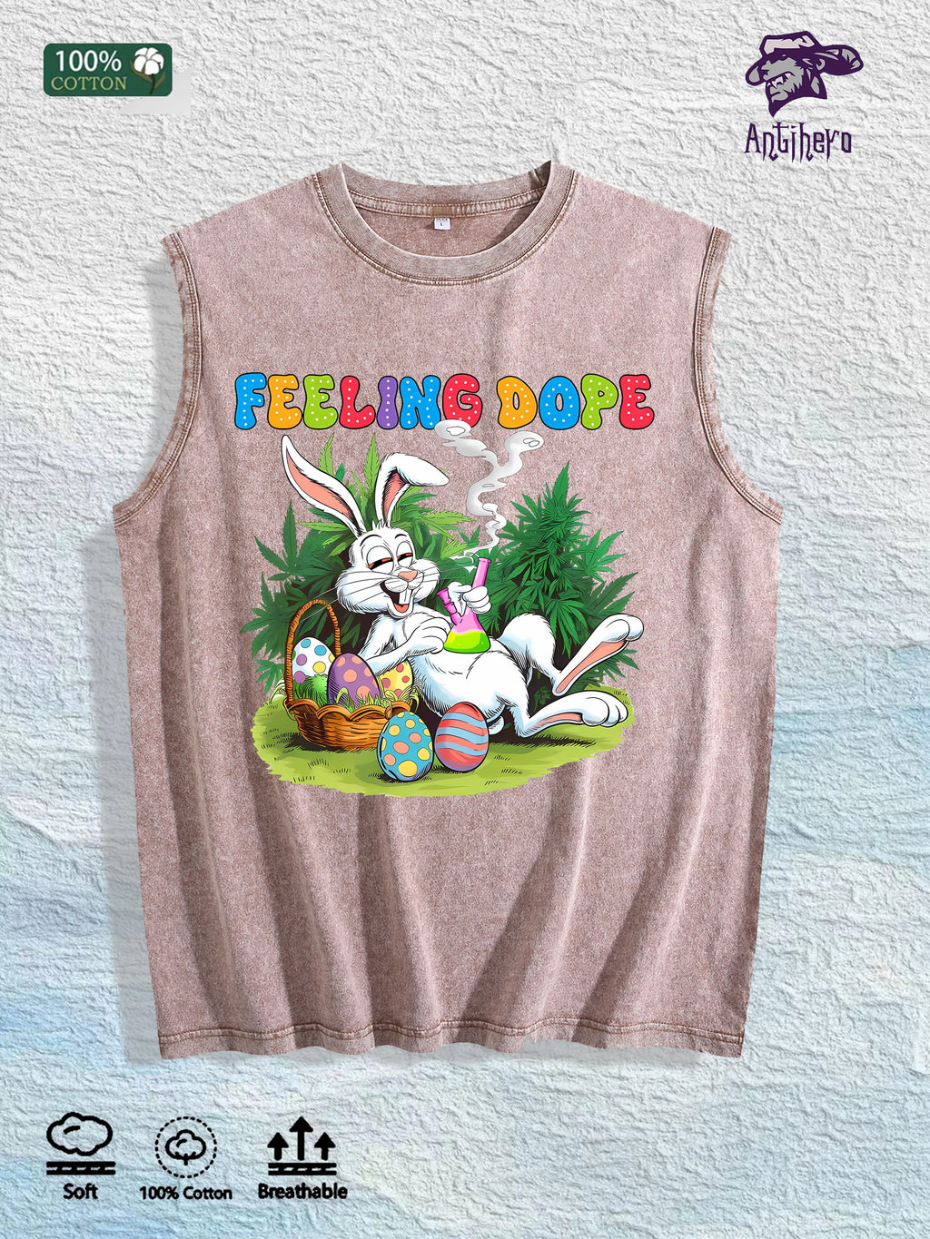 FEELING DOPE Bunny Graphic Washed Vest US Warehouse 3 Colors Cotton Tank