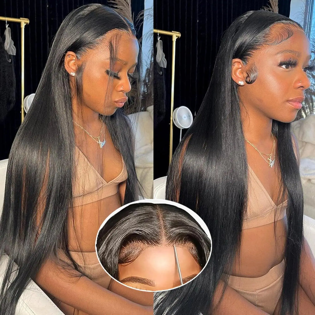 Wholesale Body Wave Style 4X4 Closure Wigs Natural Black Color 180% High Density Brazilian Human Hair Transparent Lace Wigs