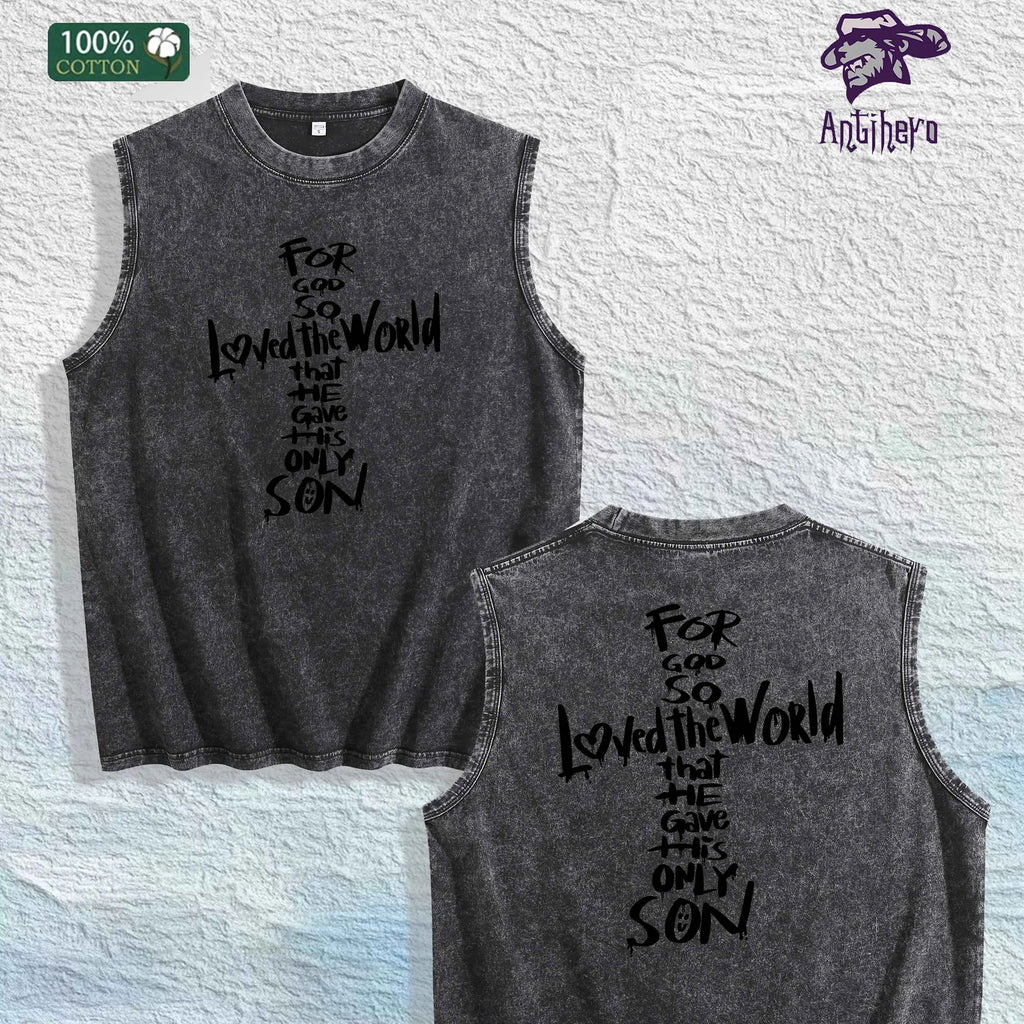 For God so Loved the World Graphic Washed Vest US Warehouse 3 Colors Cotton Tank
