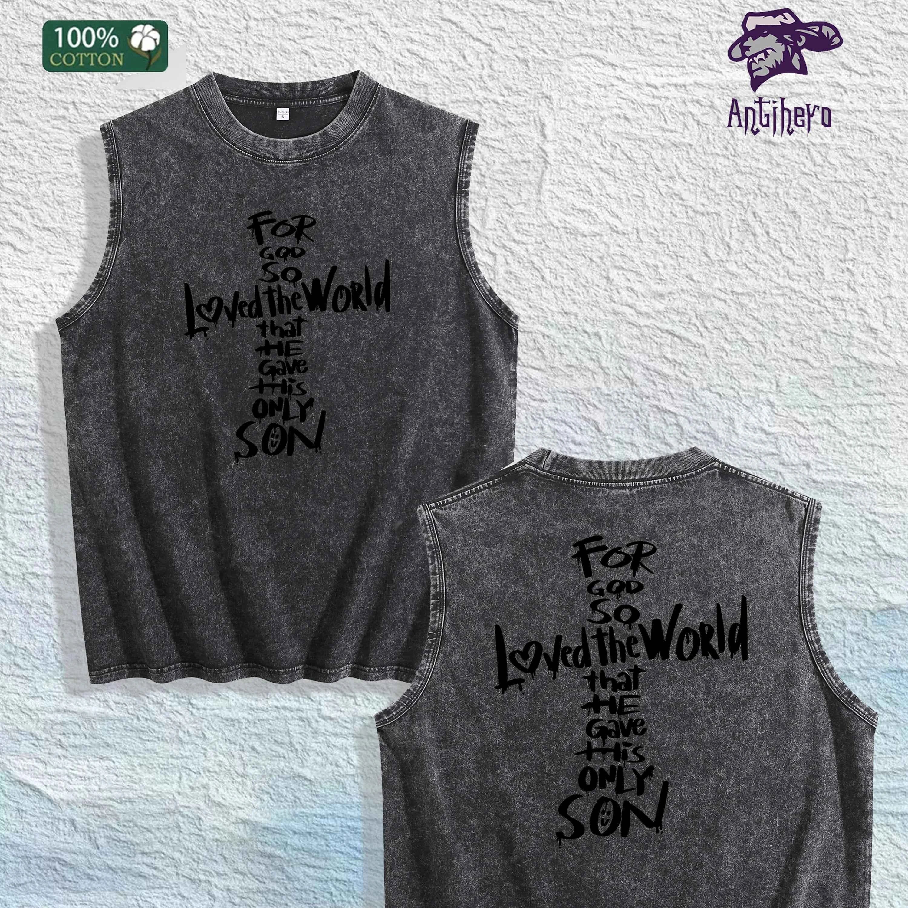 For God so Loved the World Graphic Washed Vest US Warehouse 3 Colors Cotton Tank