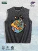 Cartoon Globe & Character Graphic Washed Vest US Warehouse 3 Colors Cotton Tank