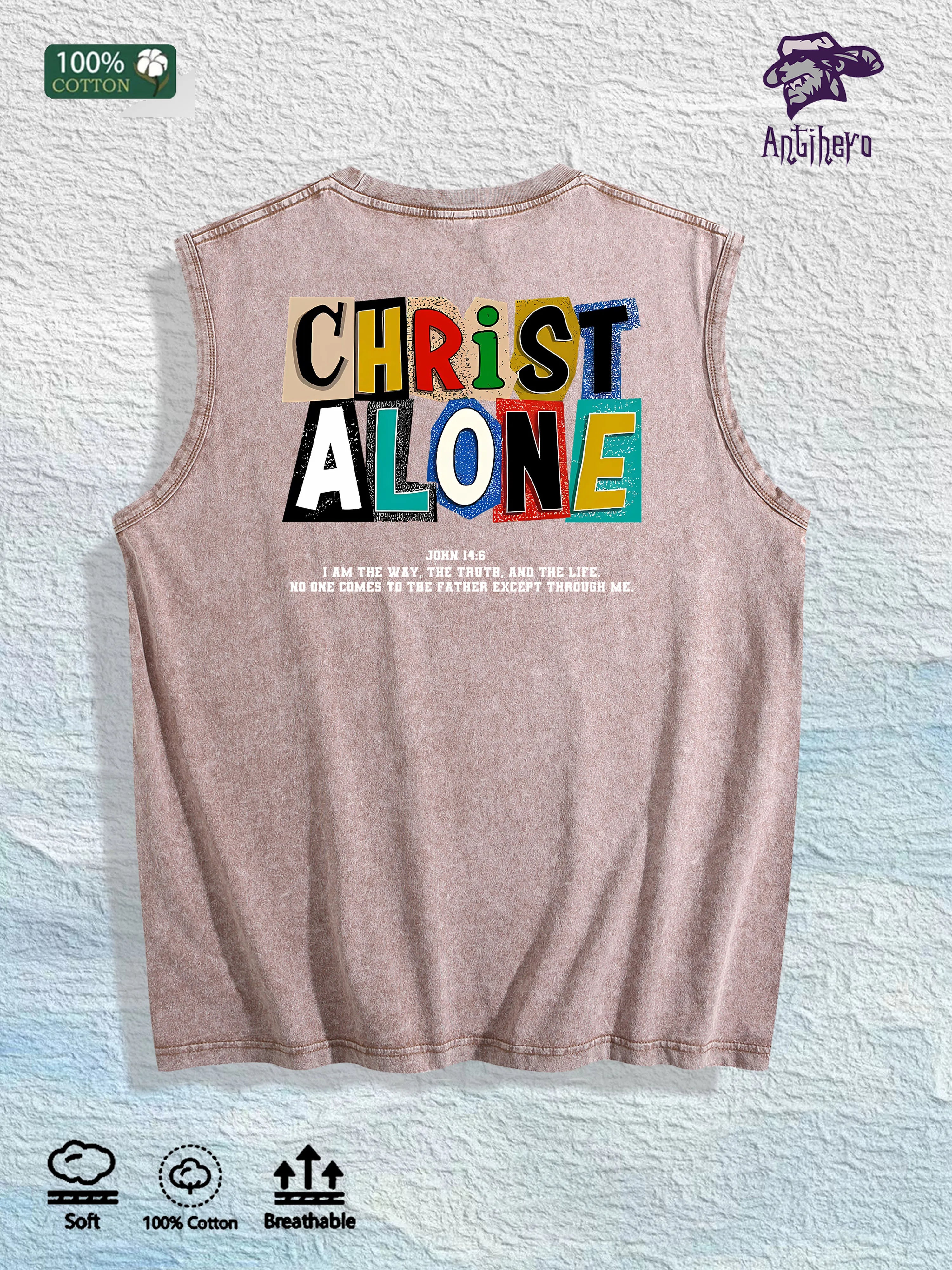 Christ Alone Graphic Washed Vest US Warehouse 3 Colors Cotton Tank