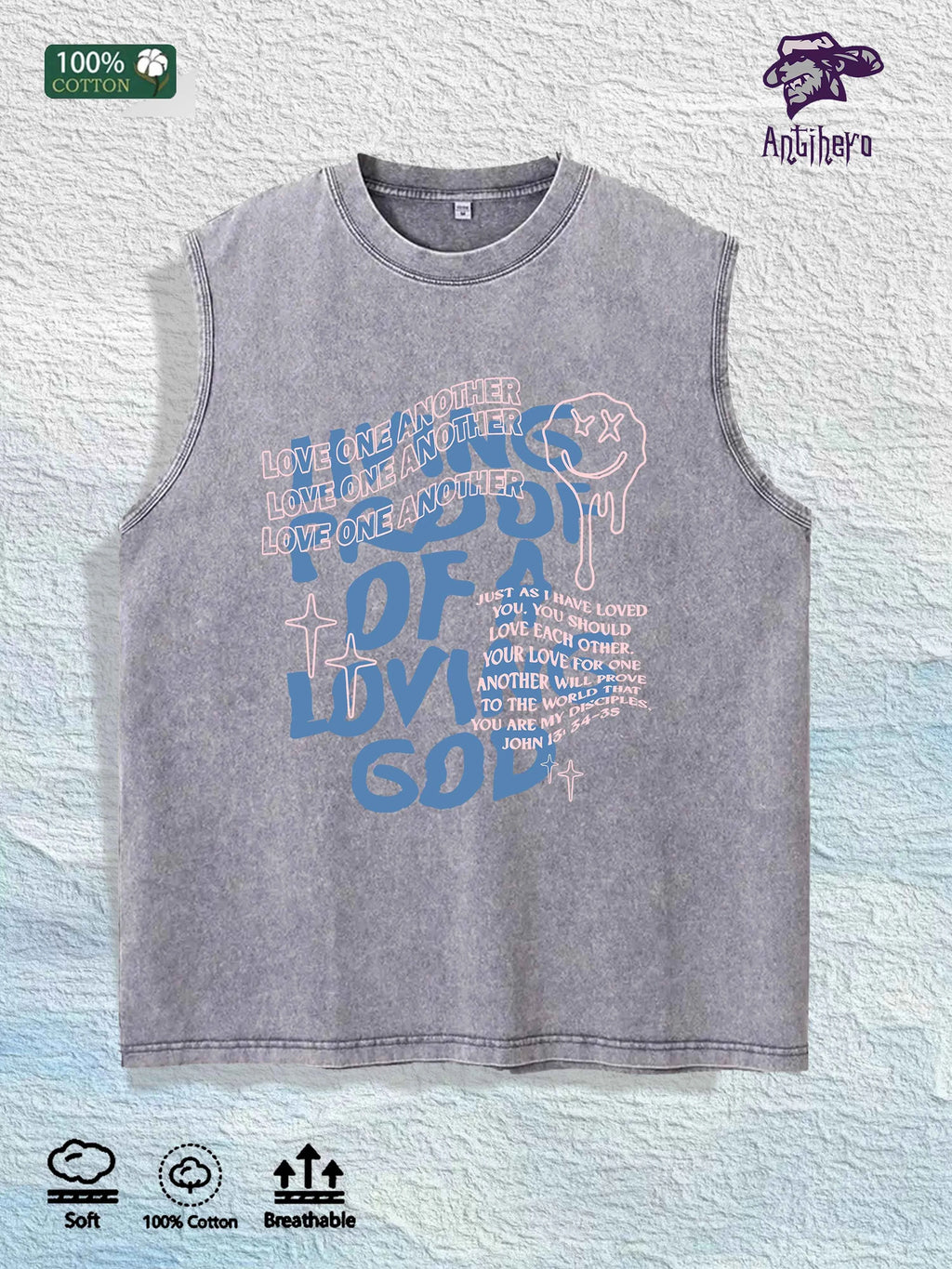 LOVE ONE ANOTHER Graphic Washed Vest US Warehouse 3 Colors Cotton Tank