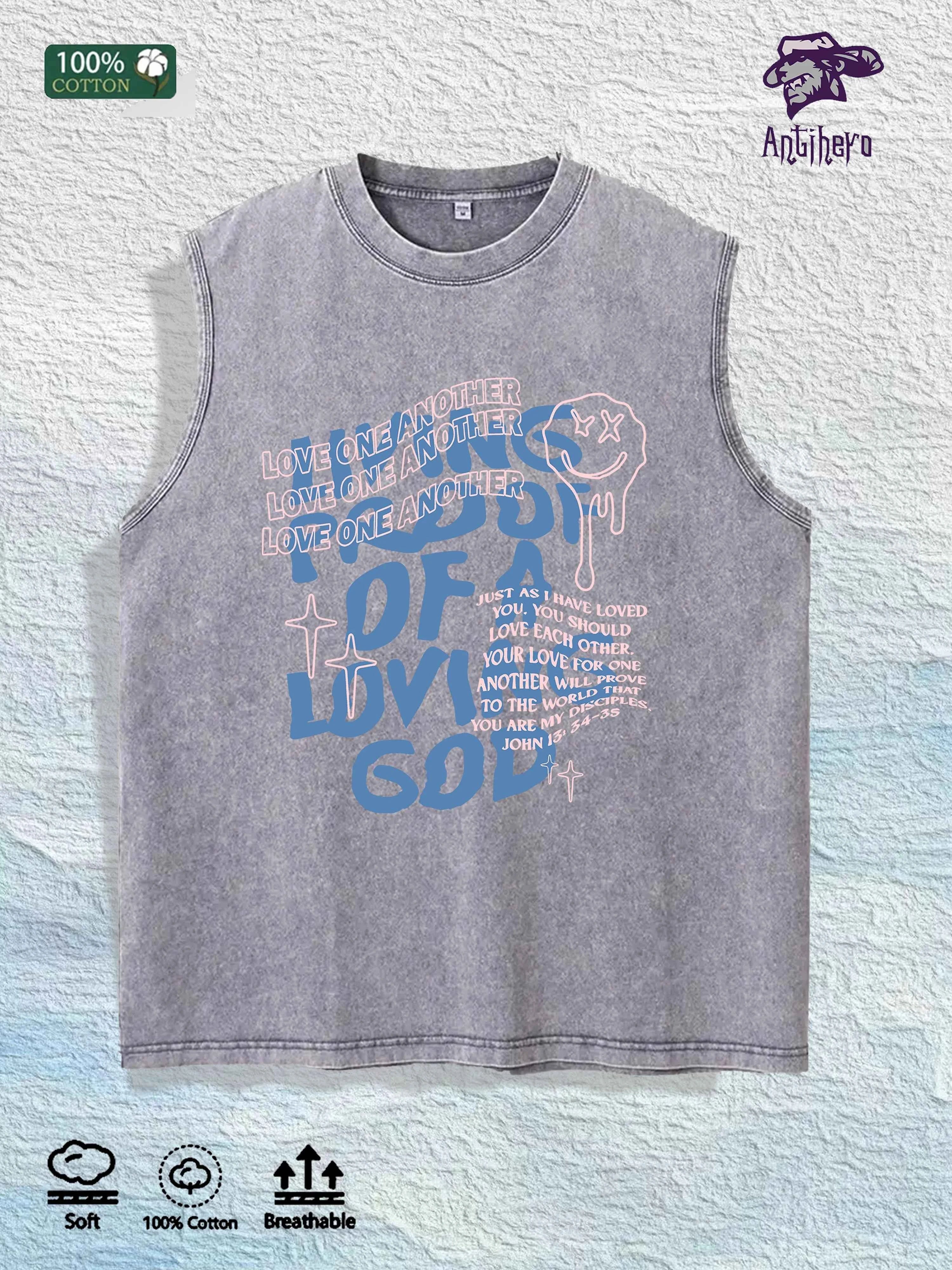 LOVE ONE ANOTHER Graphic Washed Vest US Warehouse 3 Colors Cotton Tank