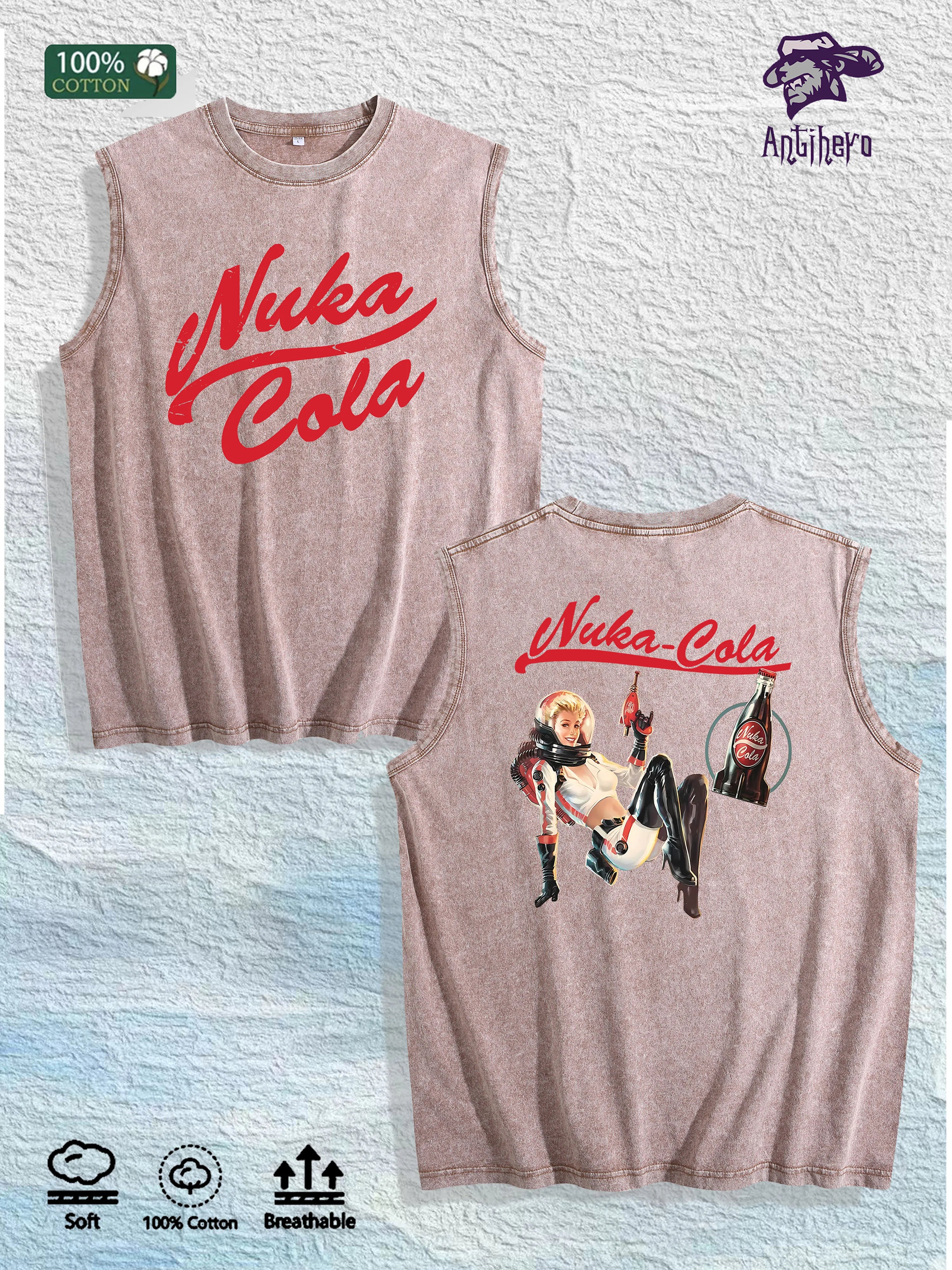 Nuka Cola Graphic Washed Vest US Warehouse 3 Colors Cotton Tank