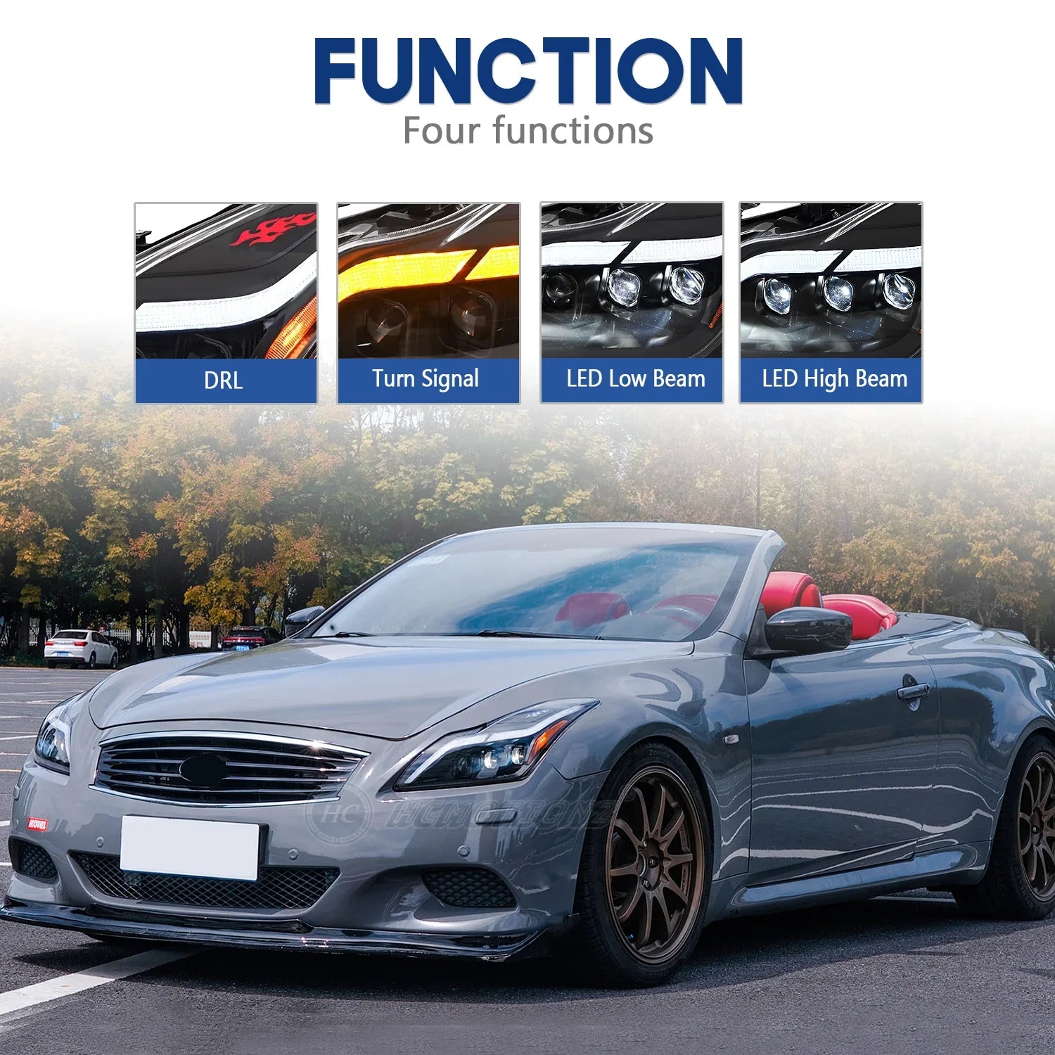 HCMOTIONZ LED Headlights for Infiniti G37 2008-2013 Start up Animation Q60 Coupe Convertible 2014-2015 Front Lamps Two Doors Car