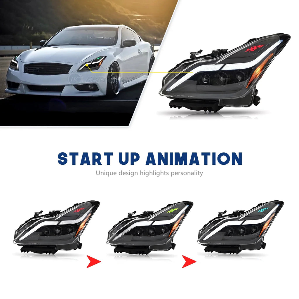 HCMOTIONZ LED Headlights for Infiniti G37 2008-2013 Start up Animation Q60 Coupe Convertible 2014-2015 Front Lamps Two Doors Car