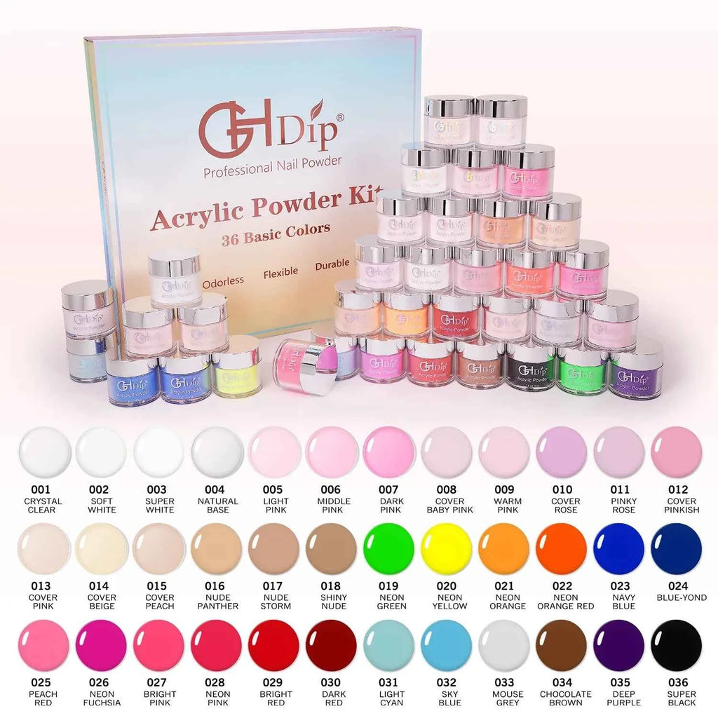 36 Basic Colors 1.5oz Nail Dipping Acrylic Powder Kit in Stock