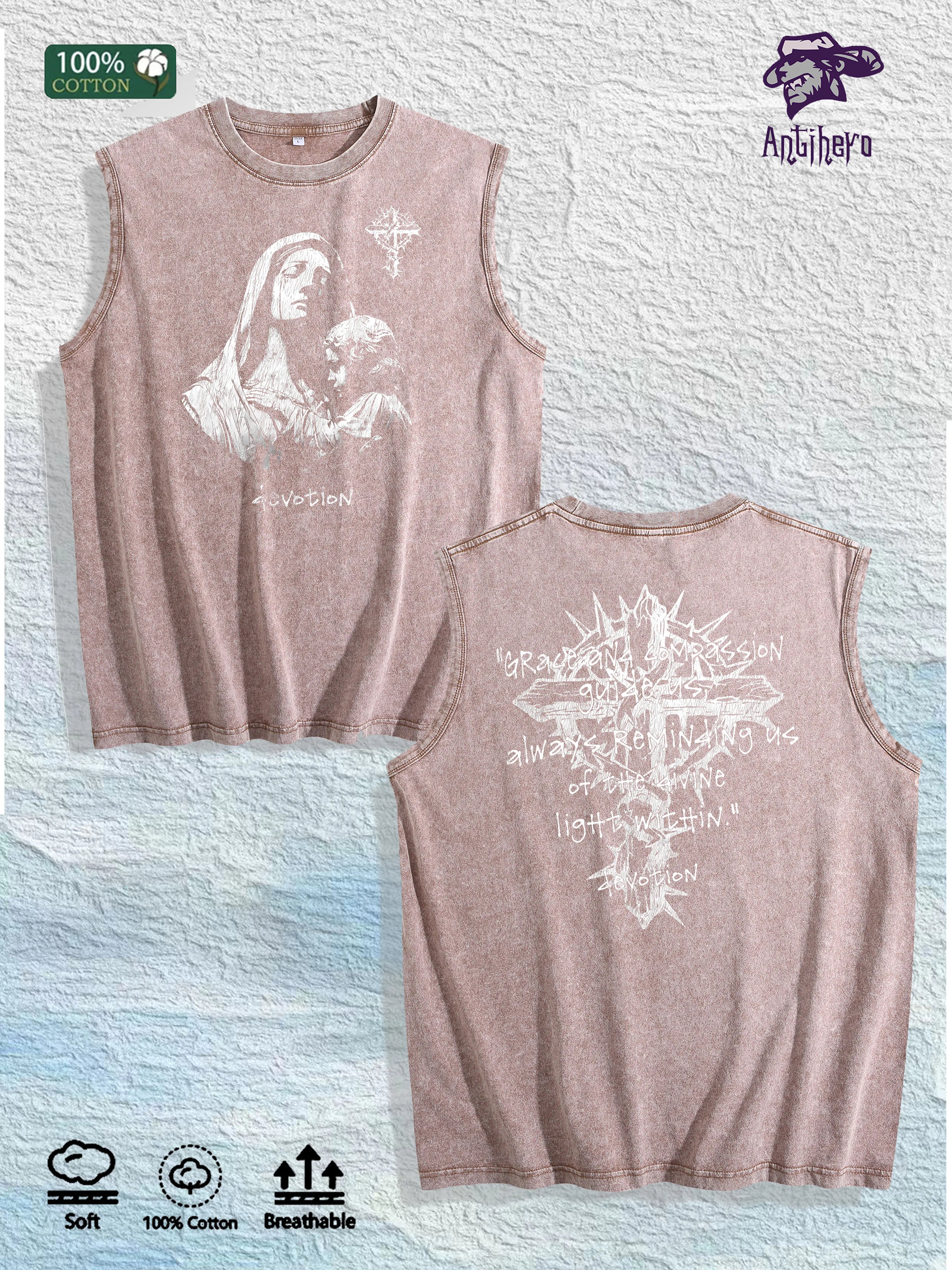 Devotion Religious Graphic Washed Vest US Warehouse 3 Colors Cotton Tank