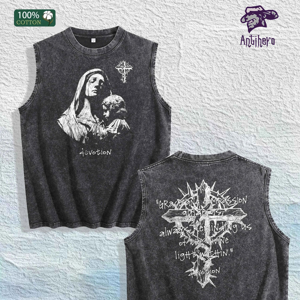 Devotion Religious Graphic Washed Vest US Warehouse 3 Colors Cotton Tank