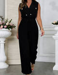 Summer Sleeveless V-Neck Tie-Front Pleated Jumpsuit Dress