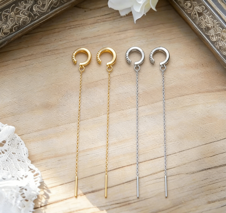 Long Tassel Cross Zircon Ear Cuffs