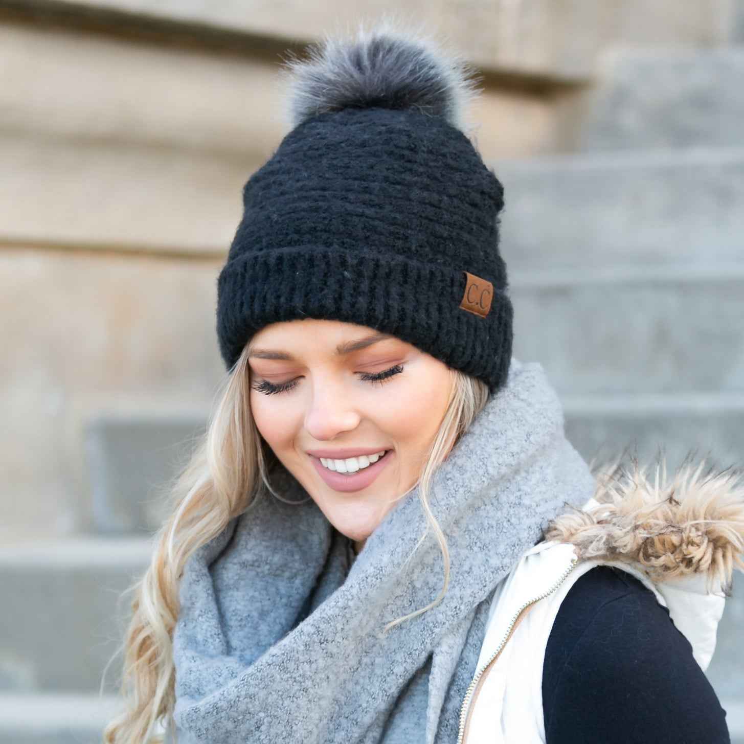 C.C® Ultra Soft Fur Pom Beanie
