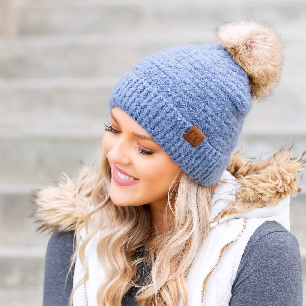C.C® Ultra Soft Fur Pom Beanie