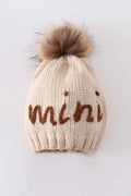 Hand embroidered pom pom beanie hat mommy&me