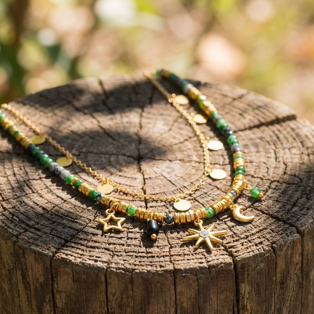 Vintage Beaded Stackable Necklace Boho Sunflower Moon Star Clavicle Chain Sweater Chain