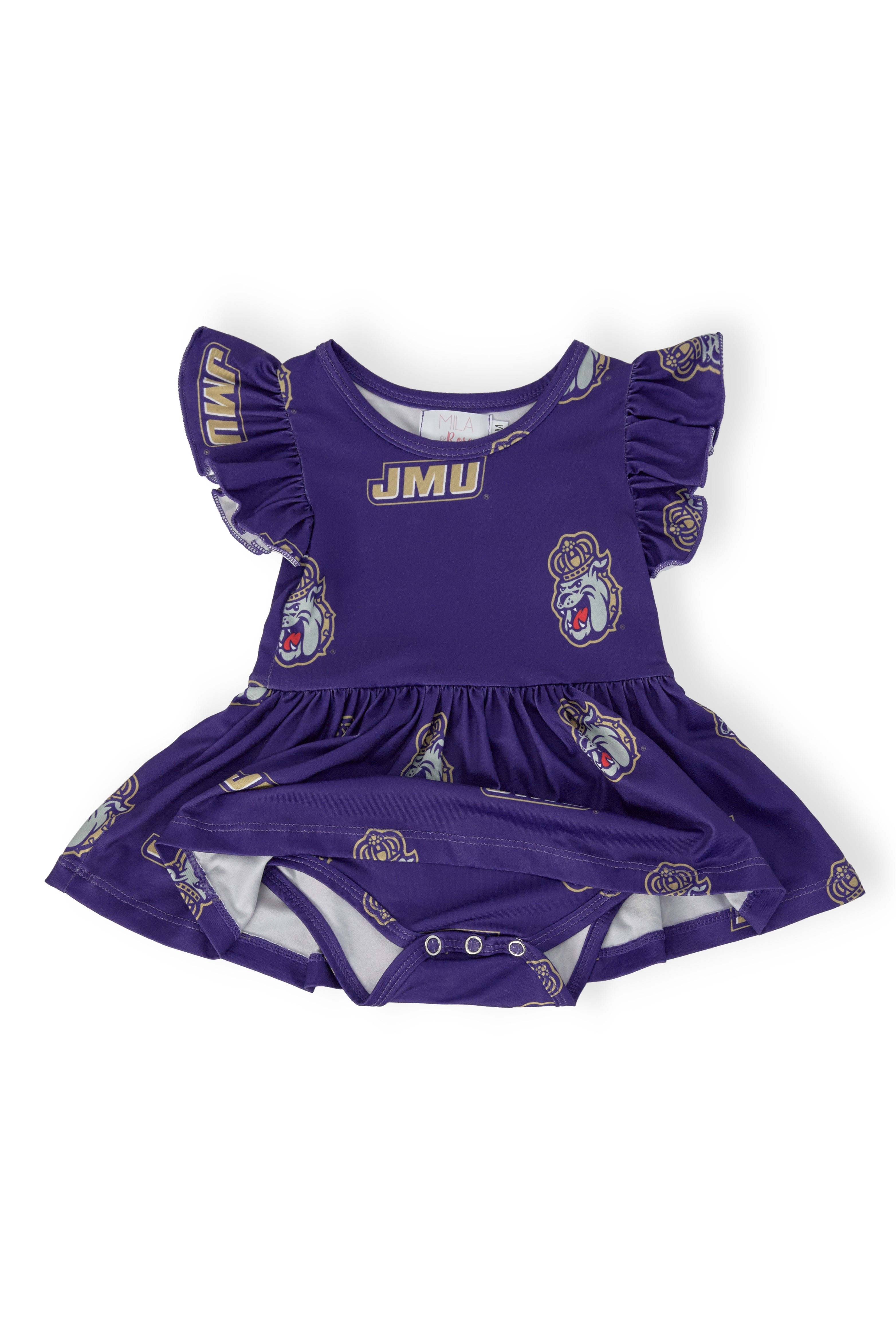 JMU Purple Duke Dog S/S Flutter Twirl Bodysuit