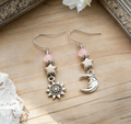 Long Vintage Sun, Moon & Star Drop Earrings