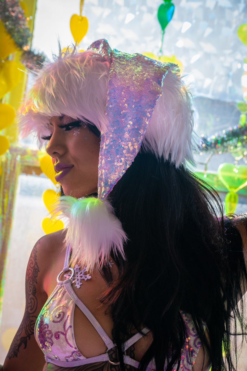 Sequin And Fur Santa Hat