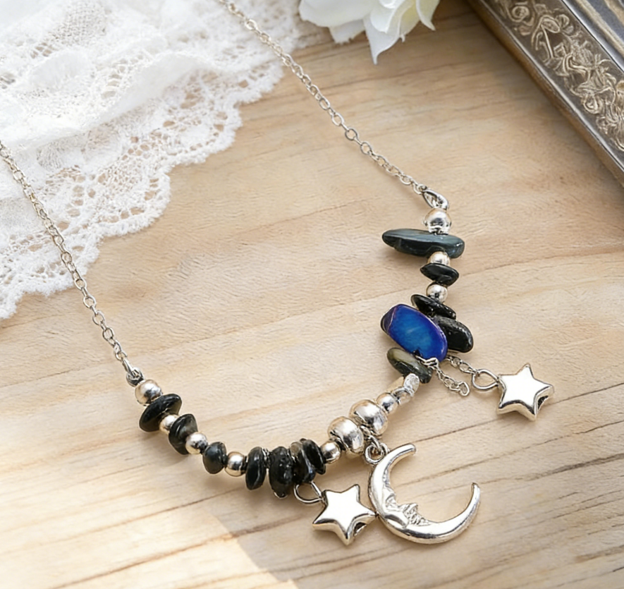 Colorful Chip Stone Boho Sun Moon Necklace