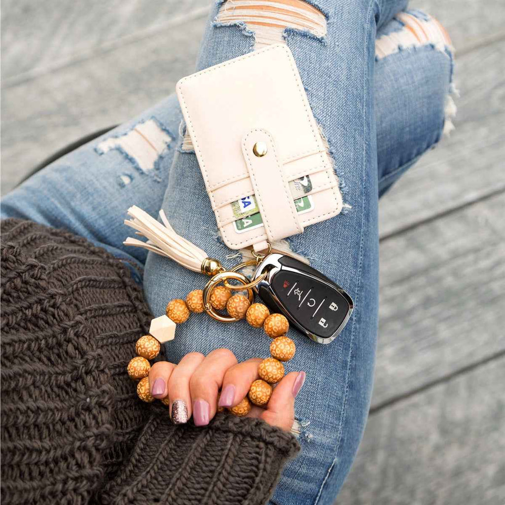 Leopard Beaded Key Ring Wallet Bracelet