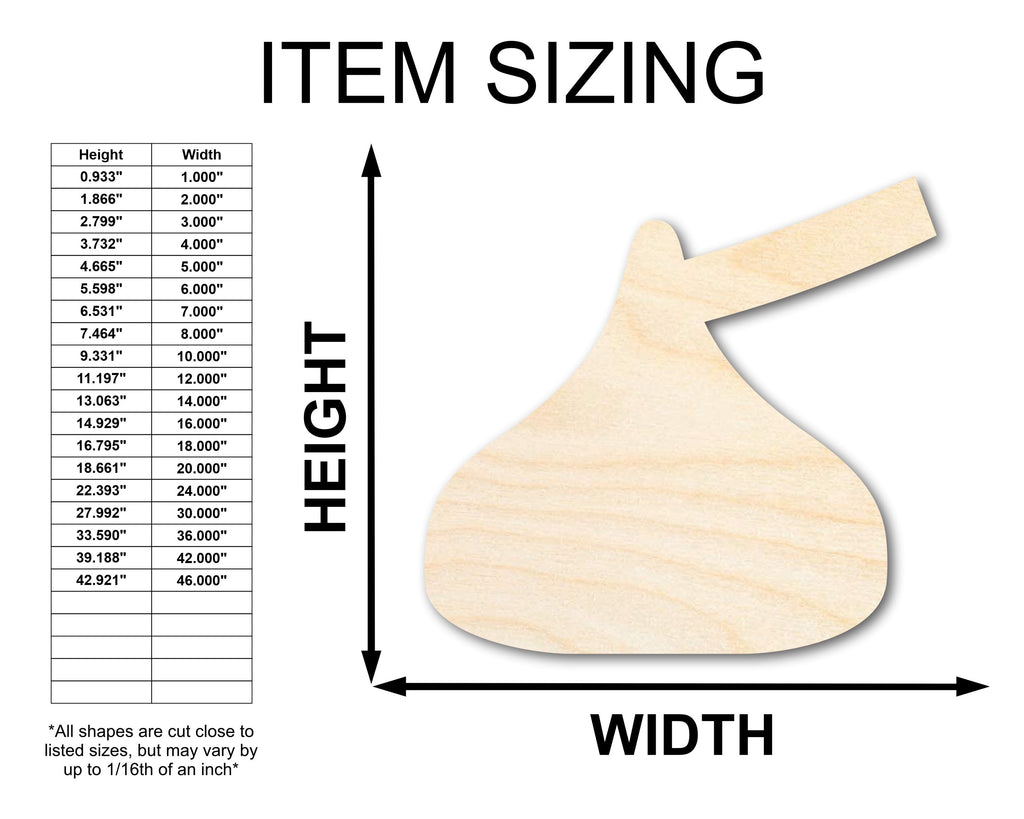 Unfinished Wood Candy Kiss Shape - Craft - up to 46" DIY
