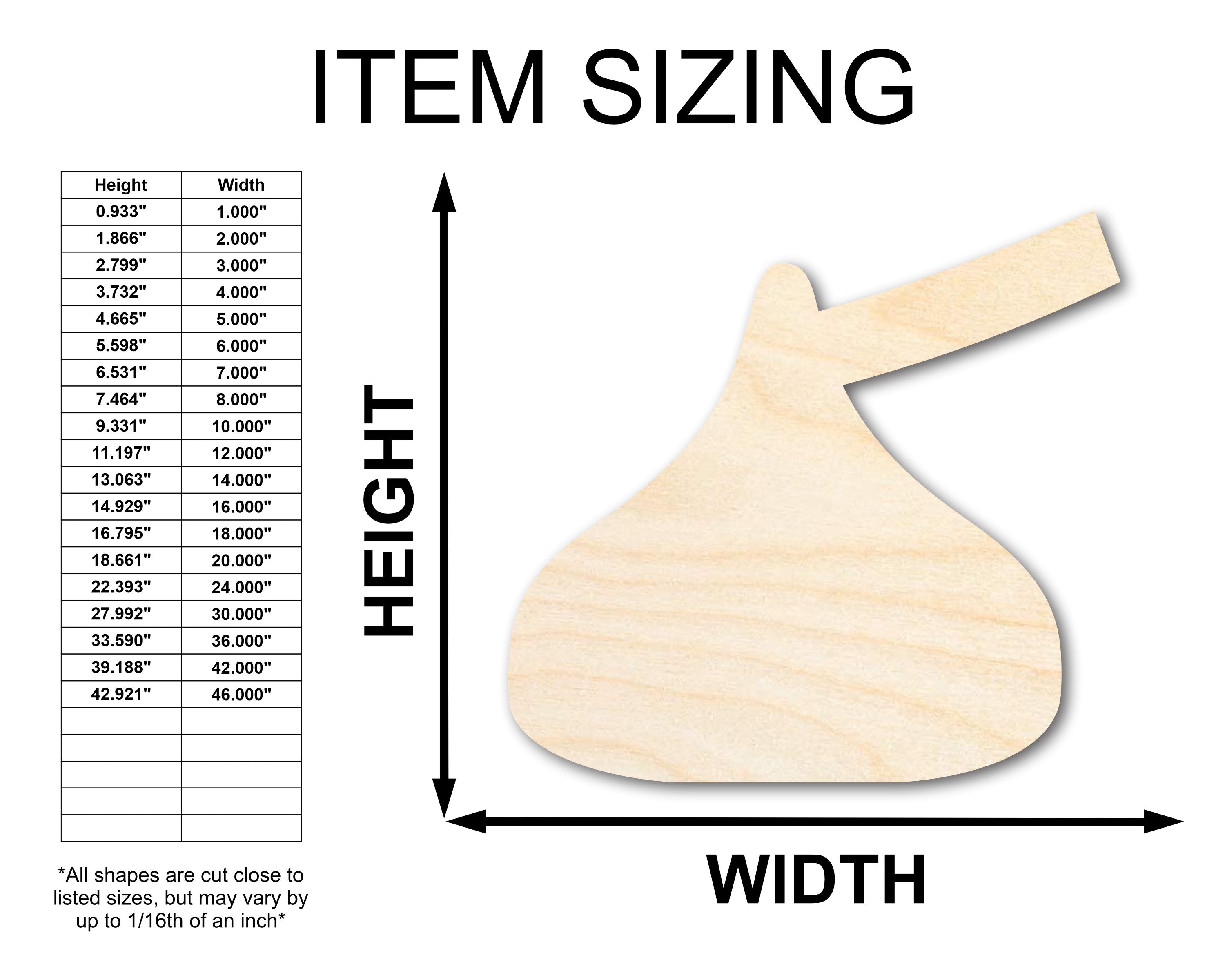 Unfinished Wood Candy Kiss Shape - Craft - up to 46" DIY