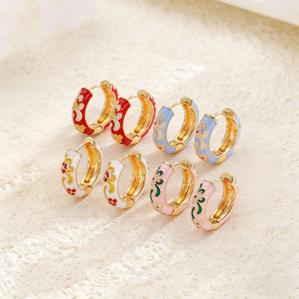 Vintage Enamel Flower Petal Ear Cuffs