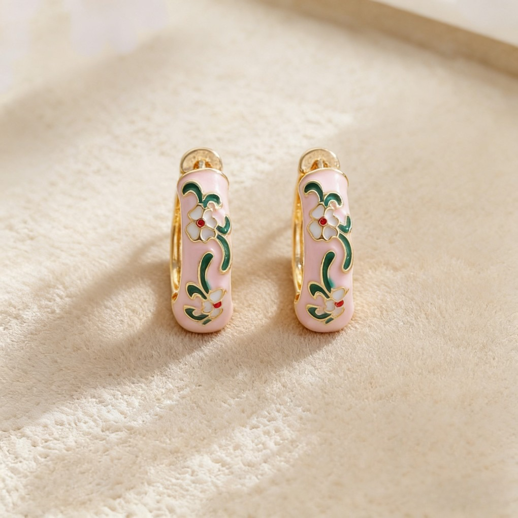 Vintage Enamel Flower Petal Ear Cuffs