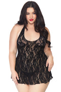 Plus Size Rose Lace Halter Chemise
